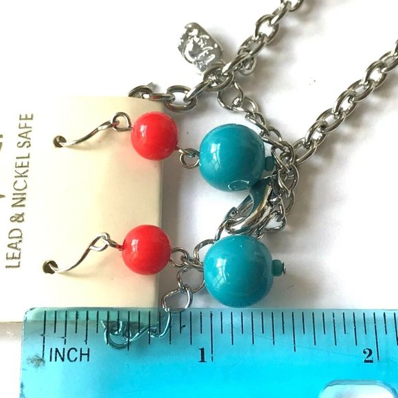 Southwestern Medallion Necklace Earrings Set Pendant Turquoise Beads Silver Tone - Picture 12 of 12